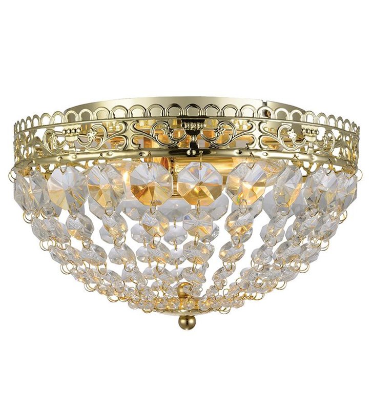 Plafon Saxholm 270 kryształowy okrągły złoty z bezbarwnymi kryształkami do salonu sypialni na przedpokój