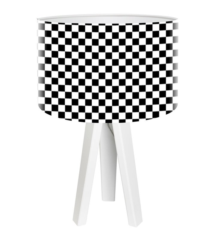 Lampa stołowa Chessboard 3 białe nogi abażur czarno biała szachownica