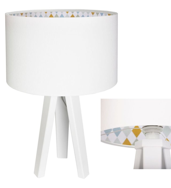 Dziecięca lampa stołowa nocna w kolorze białym Sofija wnętrze abażura w romby