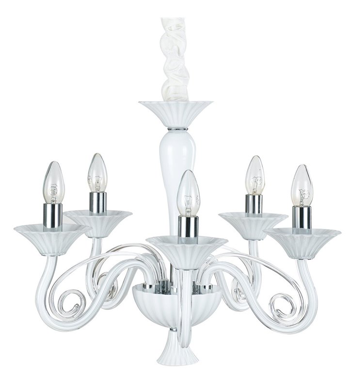 Żyrandol Verona biały szklany elegancki materiałowa osłona łańcucha Verona