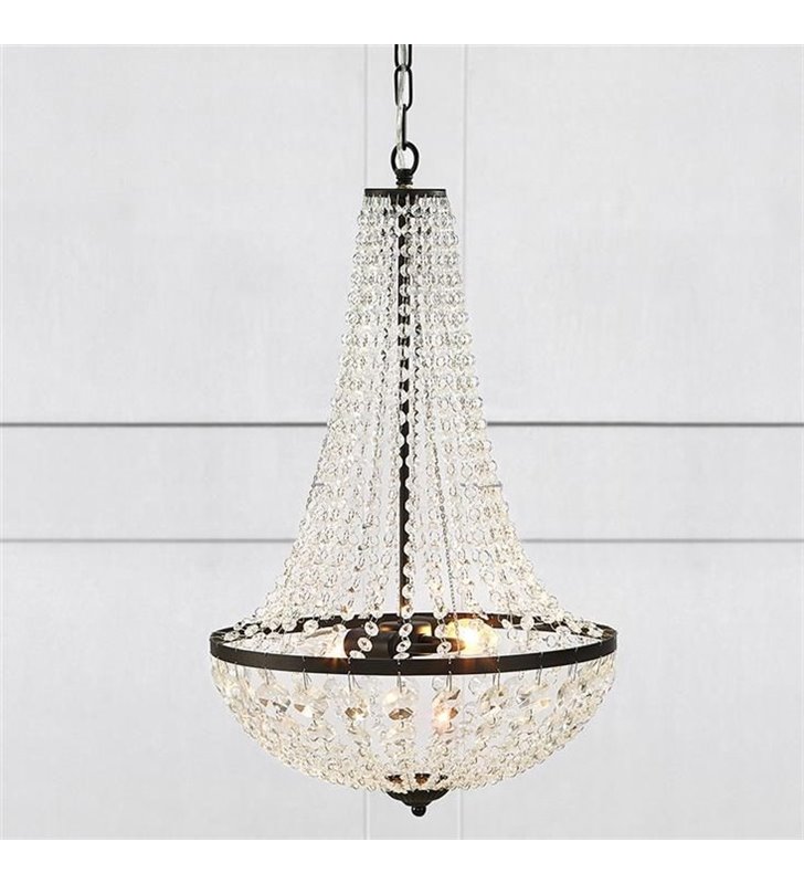 Granso kryształowy żyrandol lampa wisząca czarny z bezbarwnymi okrągłymi kryształkami do salonu jadalni sypialni- OD RĘKI