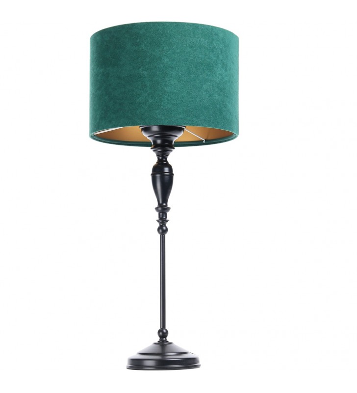 Stylowa zielona lampa stołowa z czarną podstawą Kamaria