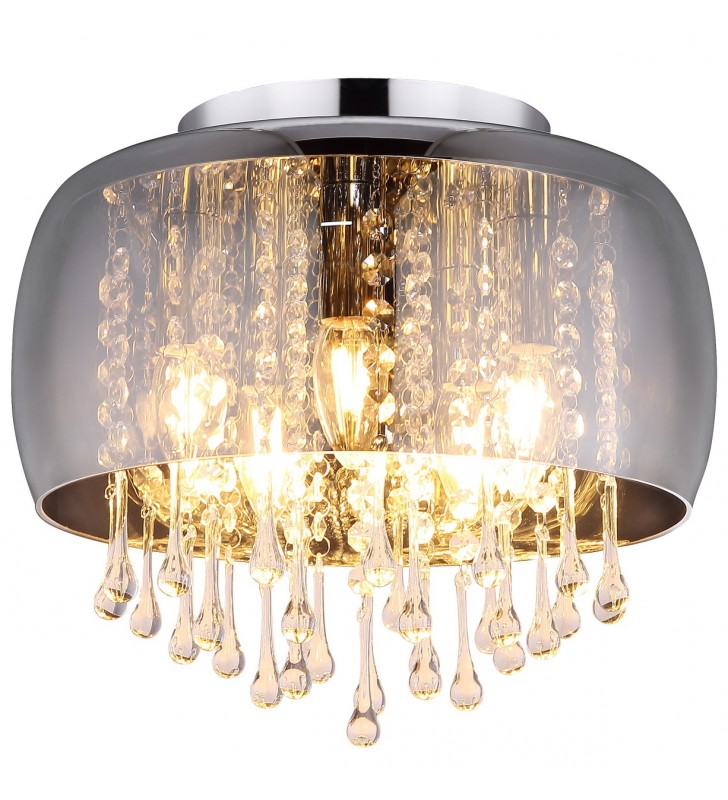 Szklany dymiony plafon z kryształami Kalla 35cm w stylu glamour do sypialni salonu na elegancki przedpokój