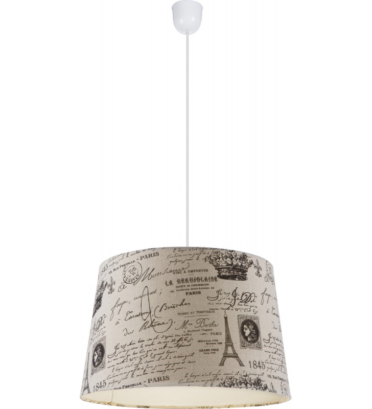 Młodzieżowa lampa wisząca Metalic beżowy tekstylny abażur z nadrukiem grafika - OD RĘKI