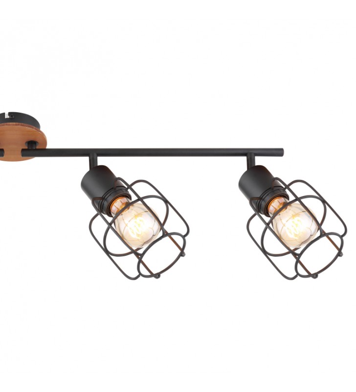 Lampa reflektorowa Willa 4 czarna druciane klosze drewniana podsufitka ruchome ramiona styl loft