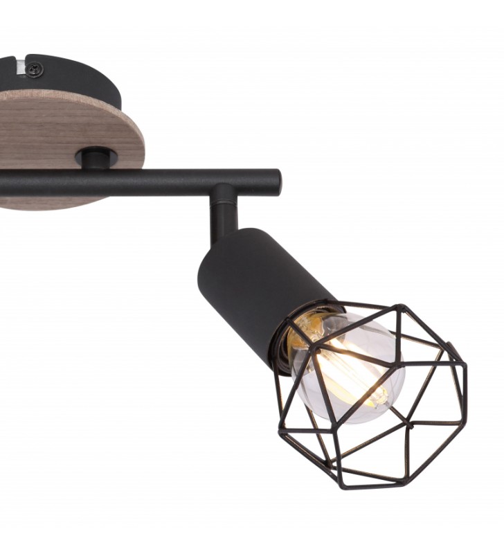 Lampa sufitowa Xara I czarna połączenie metalu z drewnem loft