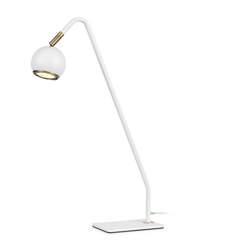 Lampa biurkowa Coco biała z mosiężnym wykończeniem okrągły klosz styl nowoczesny bezbarwny przewód