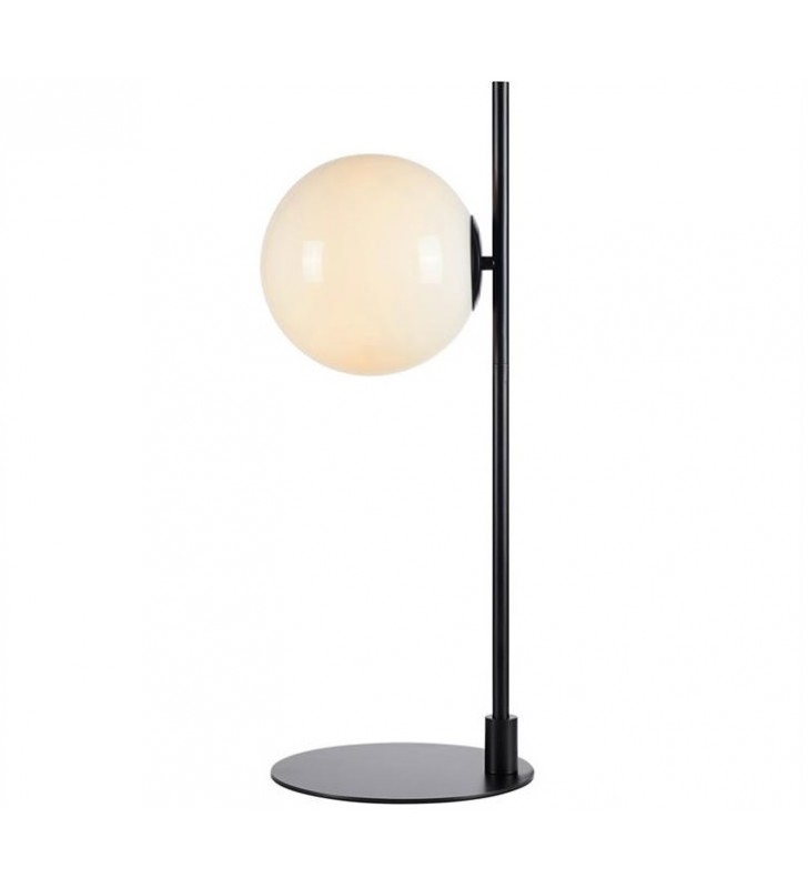 Lampa stołowa Dione czarna podstawa biały okrągły klosz ze szkła styl nowoczesny