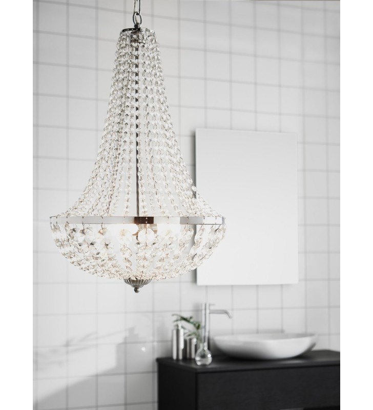 Kryształowa łazienkowa lampa wisząca Granso 40cm chrom IP44 do salonu kąpielowego