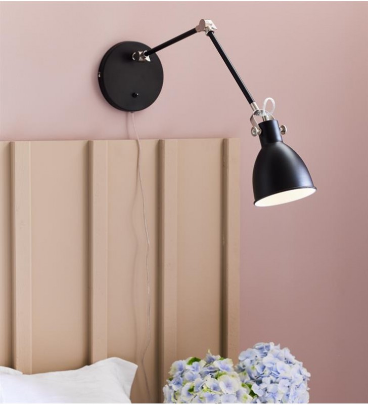 Kinkiet House duży czarny z regulacją włącznik na lampie kabel do sypialni kuchni salonu biura