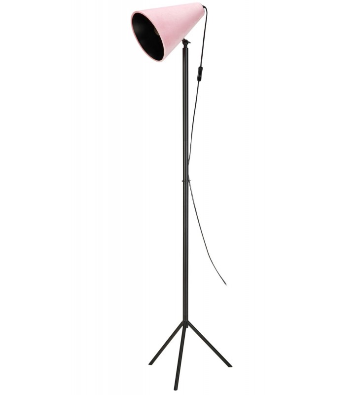 Lampa podłogowa Cilla czarna z różowym abażurem włącznik na przewodzie przy kloszu