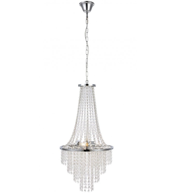 Kryształowa lampa zwis z długim zawieszeniem Allington chrom bezbarwne kryształy do jadalni nad stół do salonu sypialni