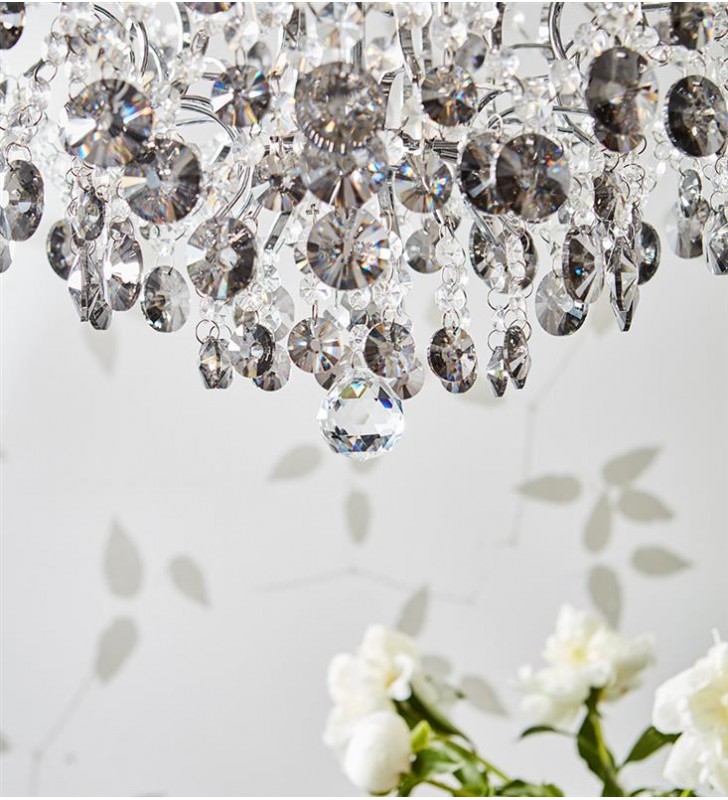 Nowoczesna kryształowa lampa wisząca Hidden Gem przezroczyste i dymione kryształy do salonu sypialni jadalni